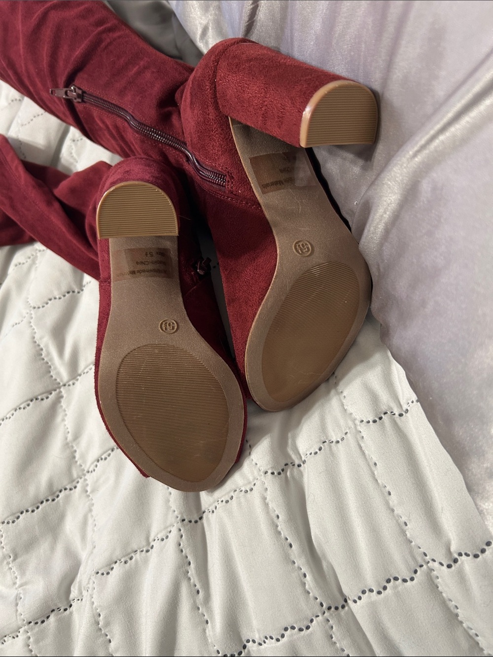Soda Burgundy Over-the-Knee Peep-Toe Block Heel Boots - Picture 2 of 5